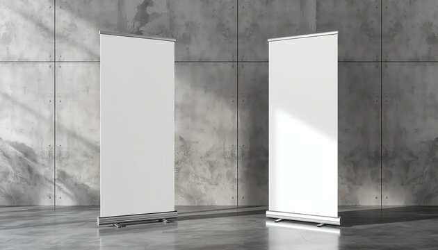Roll up banner stand. Blank template mockup. Exhibition stand roll-up banner, isolated screen for you design