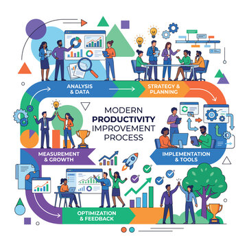 Modern productivity improvement process with team collaboration and analytics