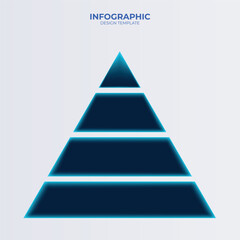 Fototapeta premium Triangular pyramid infographic with four glowing colorful levels, blue and green tones, business hierarchy chart, Maslow concept, clear version template, vector icon isolated. Tech