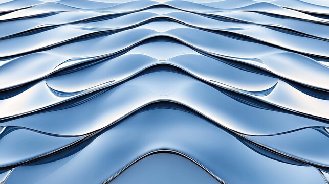 Abstract design of  flowing, undulating shapes in a light blue and gray palette.
