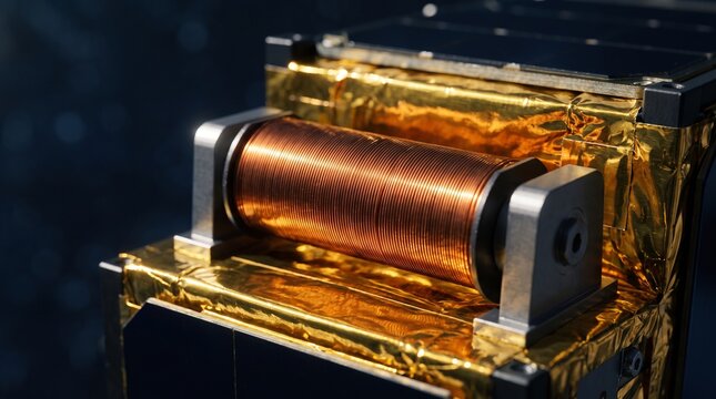 Satellite magnetorquer with copper coil gold insulation.