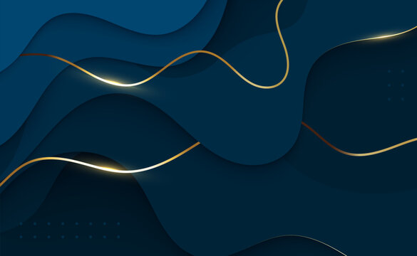 Luxury Abstract Navy Blue Background with Elegant Golden Waves