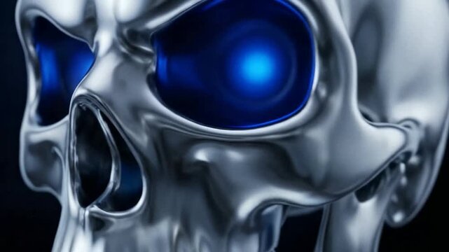 Futuristic Metallic Skull with Glowing Blue Eyes for Tech or Sci-Fi Projects