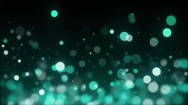 Soft seafoam green bokeh particles drift upward against deep black background, gently pulsing with silver highlights and dreamy cinematic glow in elegant slow motion.