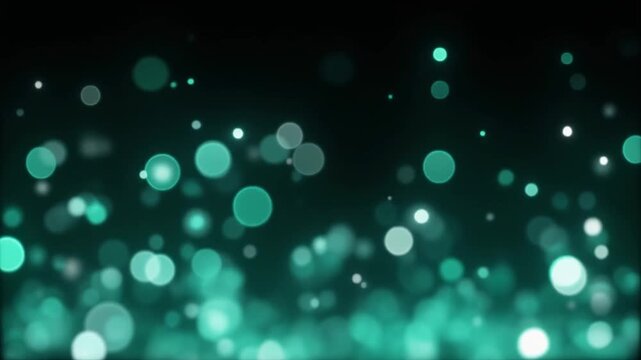 Soft seafoam green bokeh particles drift upward against deep black background, gently pulsing with silver highlights and dreamy cinematic glow in elegant slow motion.