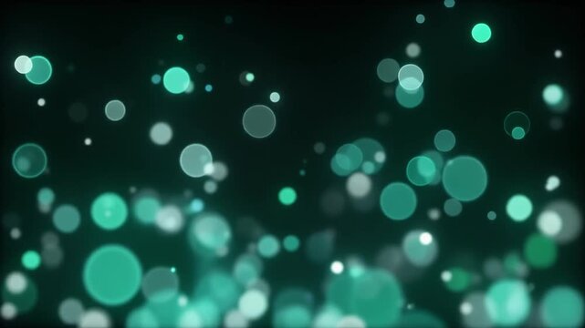 Soft seafoam green bokeh particles drift upward against deep black background, gently pulsing with silver highlights and dreamy cinematic glow in elegant slow motion.