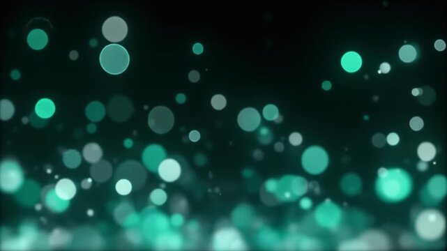 Soft seafoam green bokeh particles drift upward against deep black background, gently pulsing with silver highlights and dreamy cinematic glow in elegant slow motion.