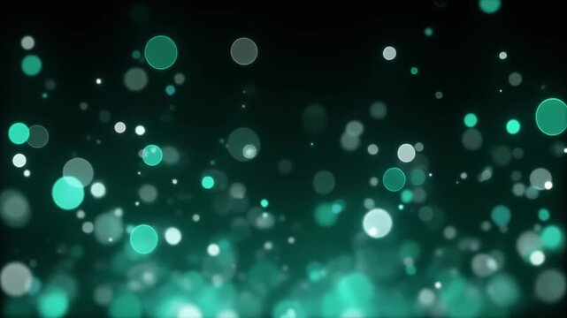 Soft seafoam green bokeh particles drift upward against deep black background, gently pulsing with silver highlights and dreamy cinematic glow in elegant slow motion.