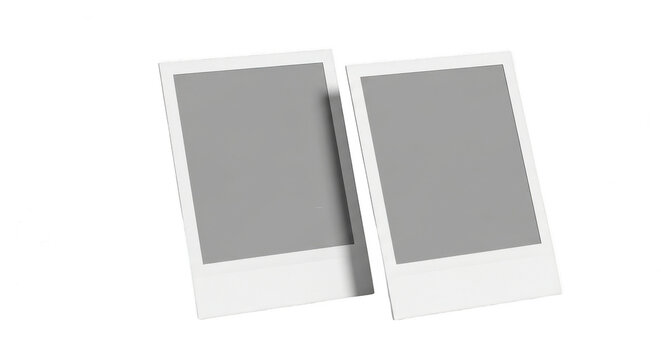 Two empty blank instant photo frames for memories isolated on transparent background