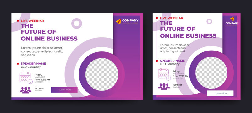 Online Business Conference live webinar banner invitation and social media post template. Business webinar invitation design. Vector