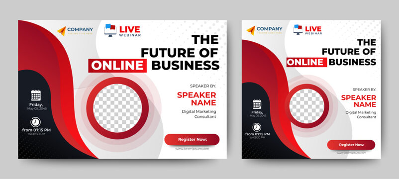 Live webinar online business conference web banner and social media cover template design