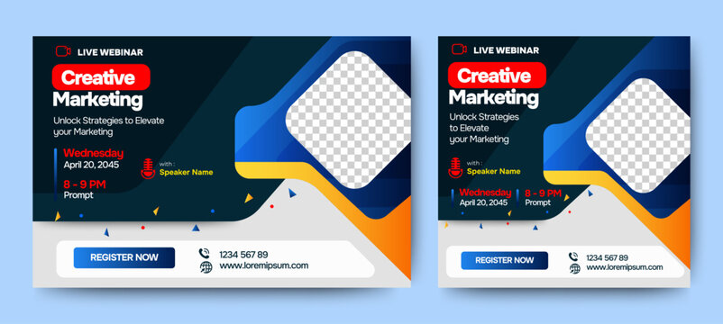 Marketing Strategies live webinar banner invitation and social media post template. Business webinar invitation design. Vector 