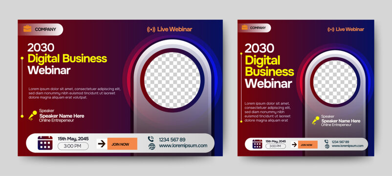 Live webinar Online business conference web banner and social media poster template design. vector