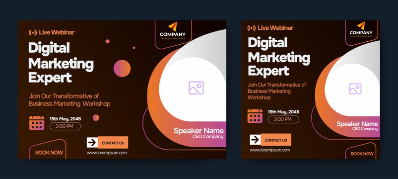 Live webinar online business conference web banner and social media cover template design