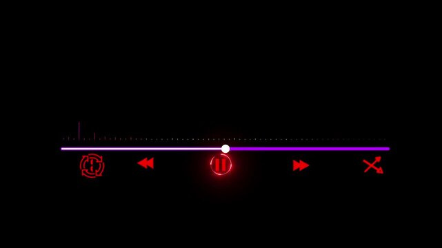 Media player control interface glows with a vibrant red light against the deep black background providing an essential digital navigation tool for users seeking to manage their audio playback.