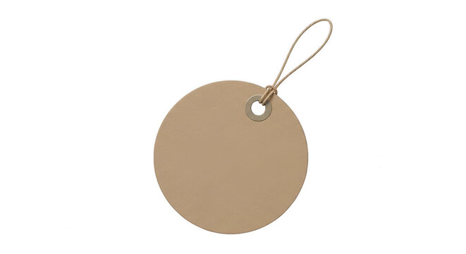 Round brown paper price tag with a string loop isolated on transparent background