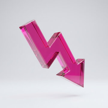 A glossy magenta zigzag arrow pointing downwards isolated on a clean white background for business financial concepts