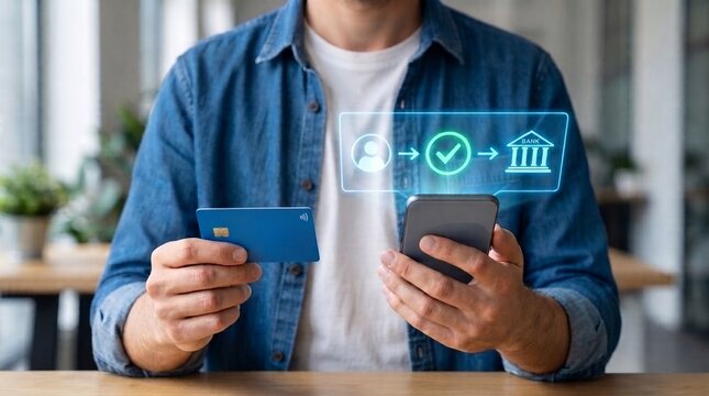 Online banking and payment process with smartphone and credit card, financial transactions concept