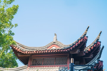 Fototapeta premium Partial details of the famous ancient building Yellow Crane Tower in Wuhan, Hubei Province, China were captured on February 3, 2025