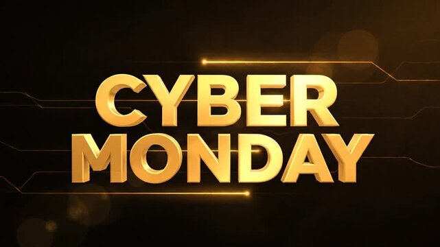 3D gold Cyber Monday typography on dark tech background
