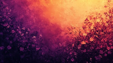 Fototapeta premium Abstract floral background with sunset light. Artistic nature texture with warm glow.