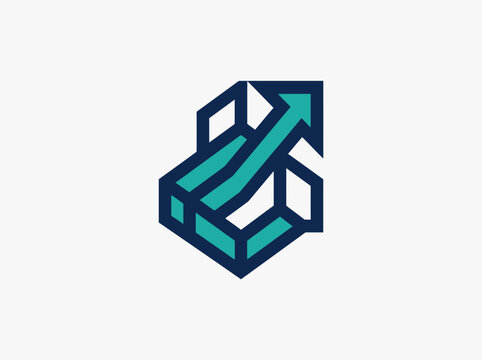 Geometric Cube With Upward Arrow Abstract Logo Design Business Growth