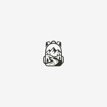 Mountain Backpack Logo and Adventure Hiking Icon