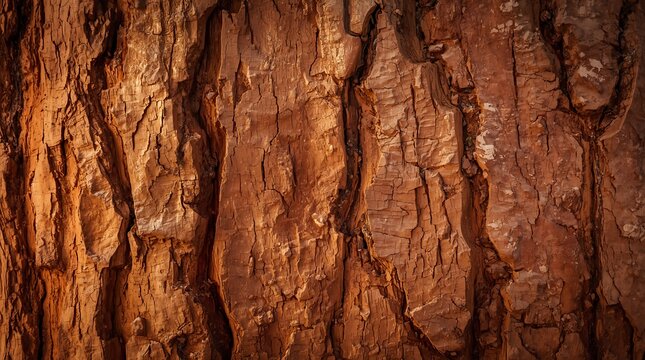 Close up of rough textured tree bark with deep grooves and natural patterns.