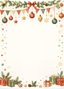 プレゼントとガーランドをあしらったクリスマスフレーム背景