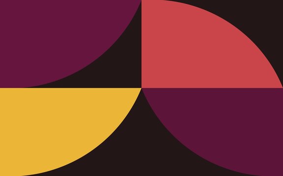 Abstract geometric composition with intersecting colorful circles on dark background, geometric