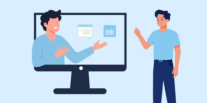 Business Team Video Conference and Office Collaboration Flat Vector Illustration.
