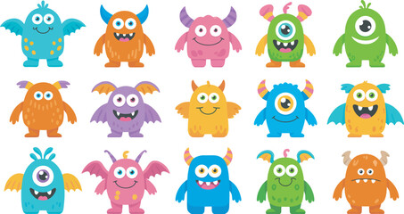 Fototapeta premium Bright Marine Life Icons for Children's Media, Colorful Ocean Animal Vector Illustrations for Educational Content, Kids' Books, Games, Websites, and Underwater Themes.