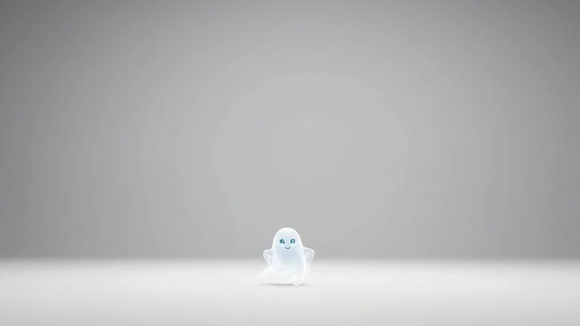 Cute ghost halloween cartoon character 3d render minimal white studio background floating grey background fun mood friendly spirit