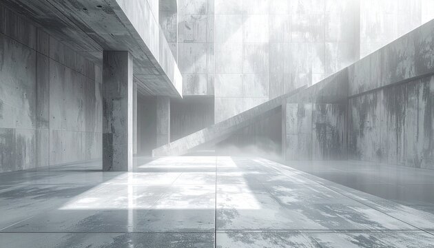 Futuristic Minimalist Interior Space featuring Elegant Cool Gray Natural Stone Walls and Reflective Flooring in a Modern Architectural Setting