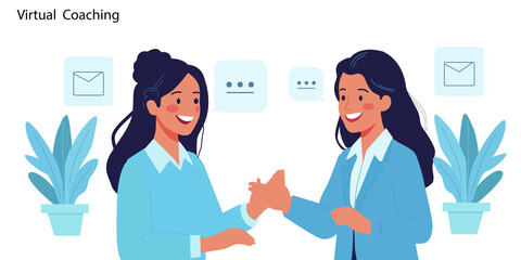 Fototapeta premium Business Team Video Conference and Office Collaboration Flat Vector Illustration
