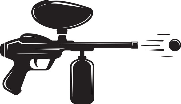 Paintball Marker Sport Shooting Equipment Silhouette Vector Icon, Recreational Competition Gear Illustration for Paintball Games, Outdoor Sports, Training, Clubs, and Adventure Branding.