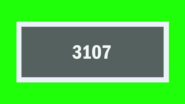Animated Number Counter 1000 to 2000 on Green Screen Digital Statistics Display 4K