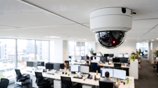 Security Camera Monitoring Modern Office Workspace Interior