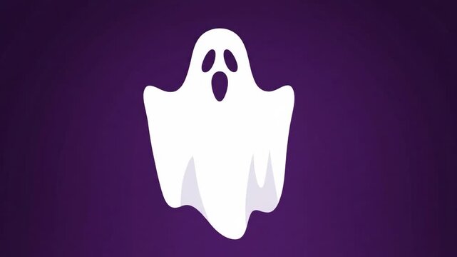 Halloween ghost spooky white sheet spirit floating night fantasy cartoon vector graphic on purple background illustration