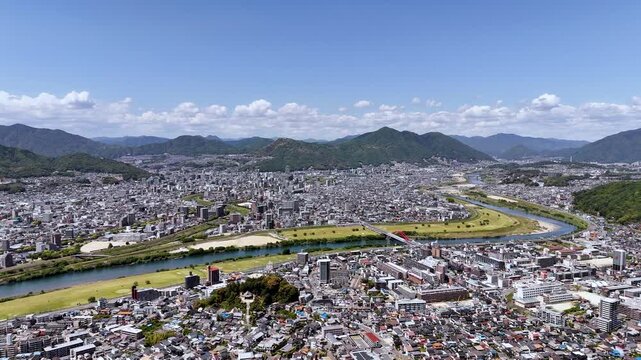 Ota river in Hiroshima, drone view