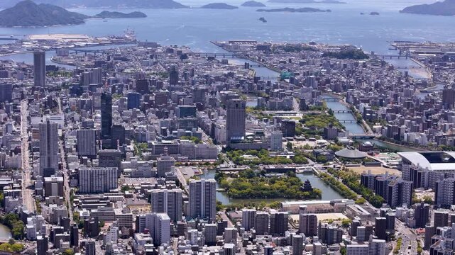Hiroshima castle and more from far, Japan drone
