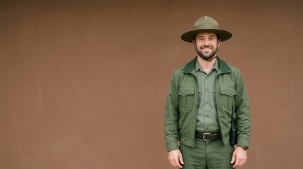Fototapeta premium Park ranger in official uniform standing