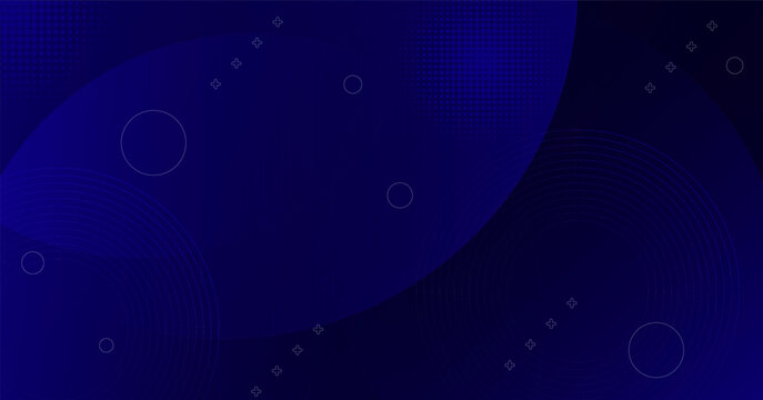 Abstract dark blue background with dynamic geometric shapes and soft flowing circles for modern digital design templates