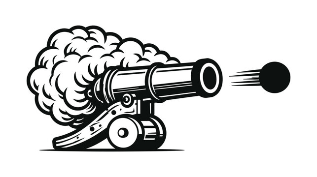 Cannon vector illustration firing a heavy metal ball