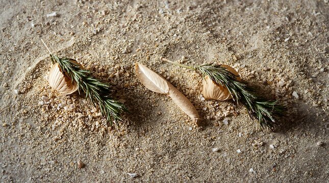 Fresh Rosemary Sprigs and Garlic Cloves on a Textured Surface.
