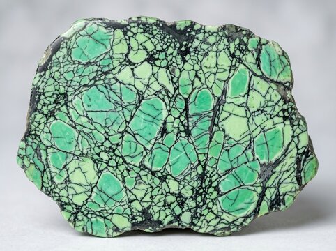 Polished Green Turquoise Slab Specimen Showing Intricate Black Spiderweb Matrix Pattern