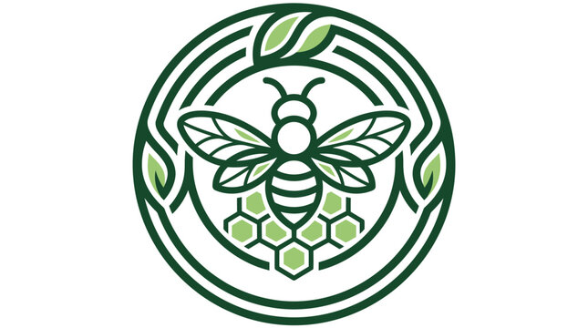 Stylized bee and honeycomb circular logo emblem design.