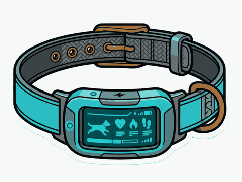 Isolated Smart Pet Collar Activity Tracker Health Monitoring Vector Graphic, "Created with AI assistance and manually refined."