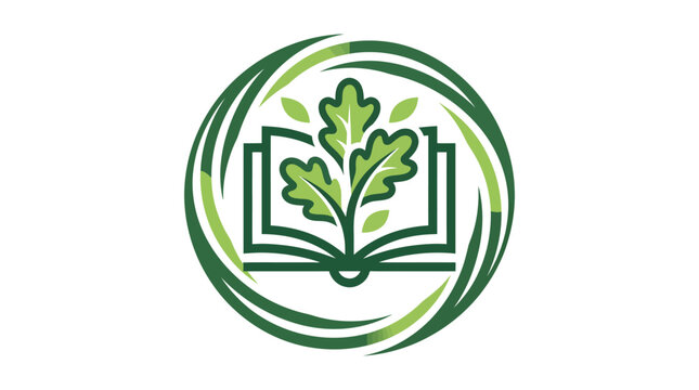 Abstract book and oak leaf logo design.