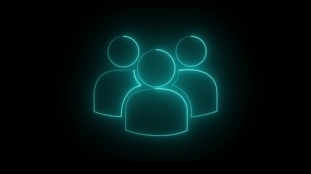 Business Group people man icon cyan color neon line glowing animation on black background 4k video